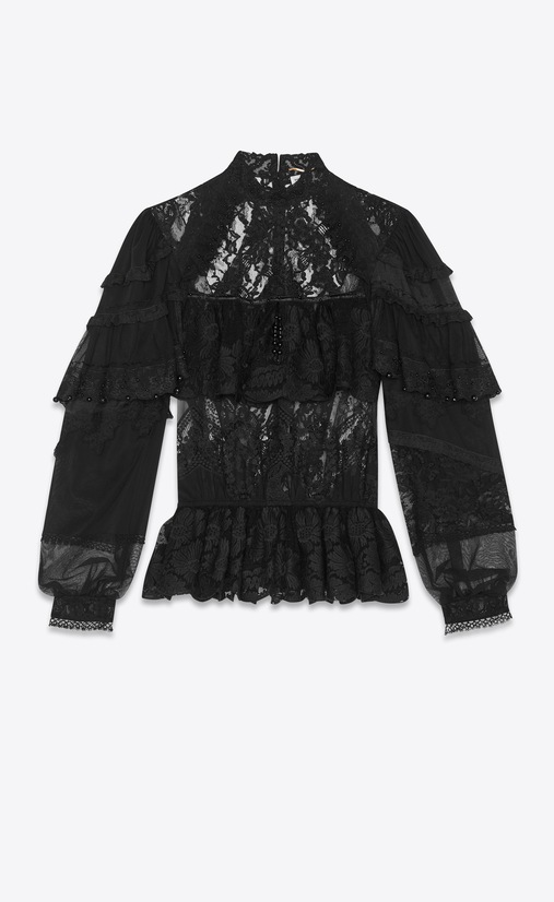 SAINT LAURENT Tops and Blouses Woman lace embroidered blouse a_V4